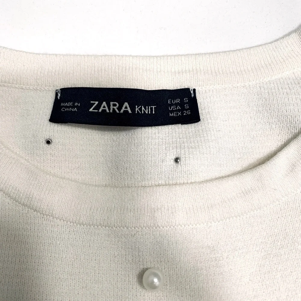 Zara Basic Knit Faux Pearls Sweater in Off White Size S - Picture 7 of 7